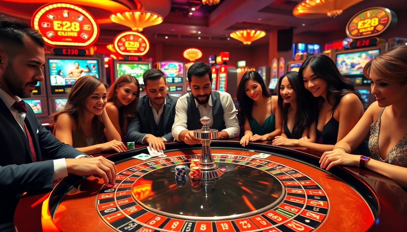Players engage in thrilling casino action with the betting system 'e28' at the roulette table.
