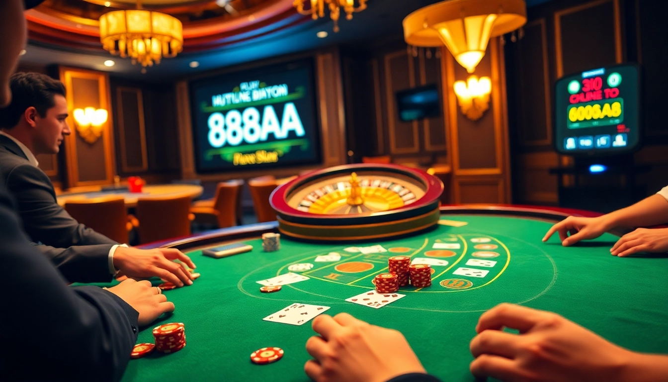 Experience the thrill of gambling with 88AA at an exciting blackjack table featuring colorful chips and cards.