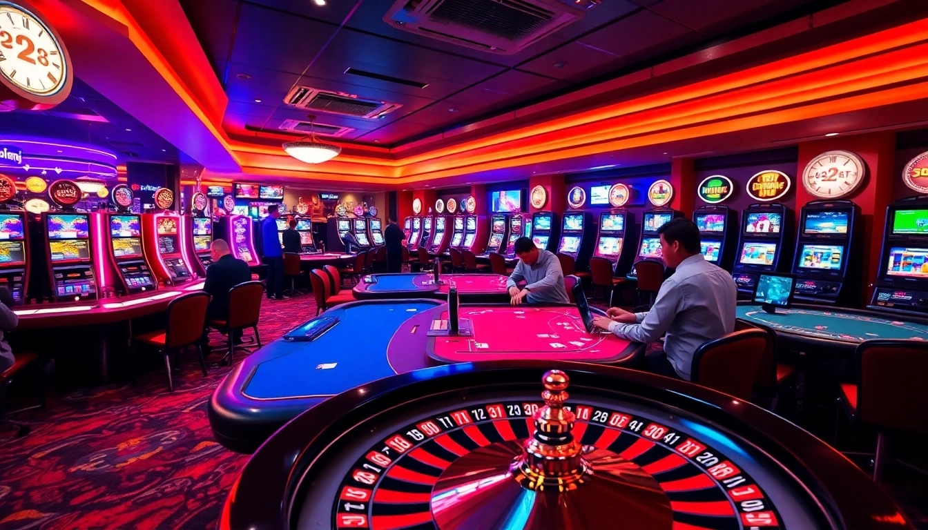 Experience thrilling gameplay at https://789ff.biz/ with vibrant casino tables, poker chips, and a roulette wheel in action.