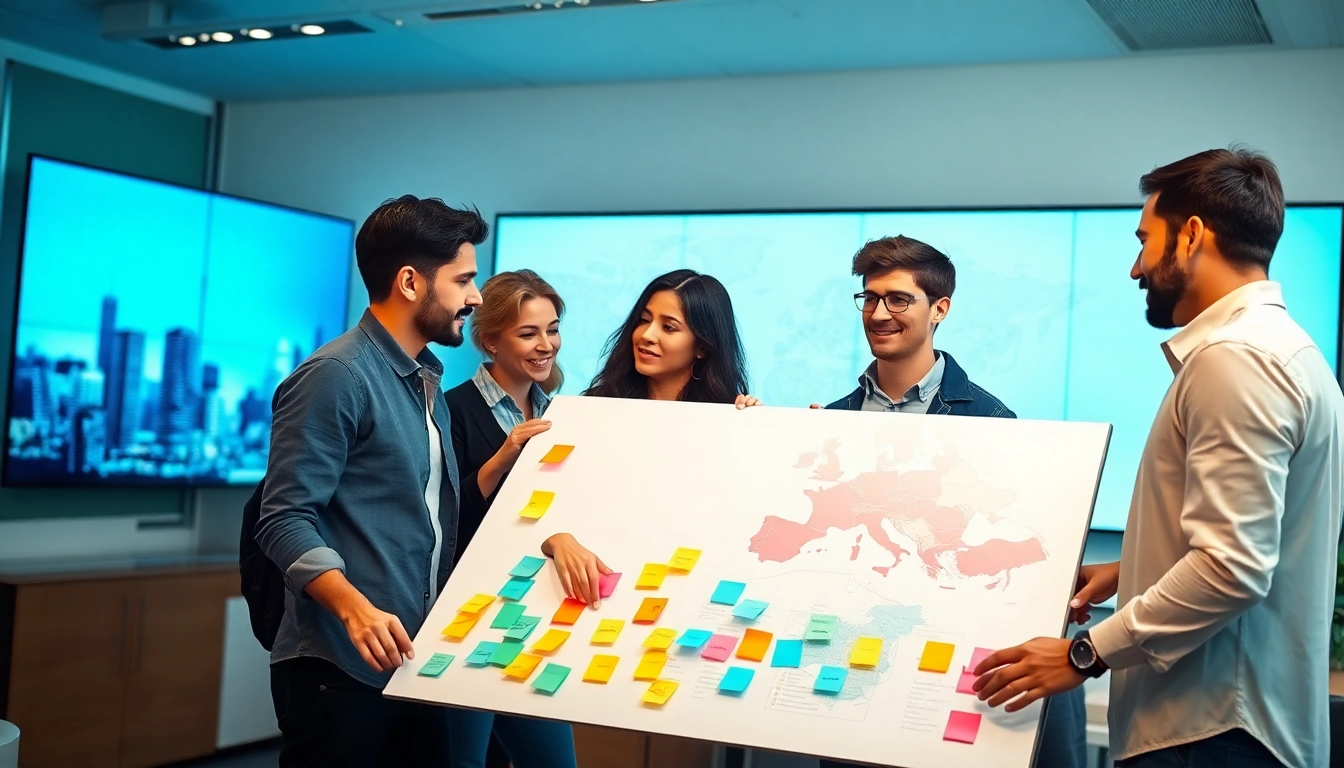Engaging team collaboration on europe connection initiatives in a vibrant conference room.