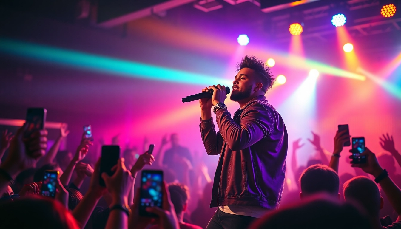 OK88 performing live on stage with vibrant lights and enthusiastic crowd engagement.