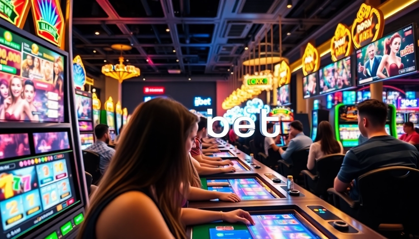 i9bet gaming platform depiction featuring diverse players in a vibrant casino atmosphere.