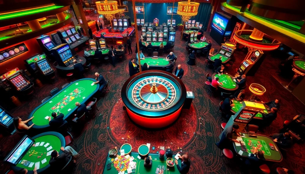 Players enjoying casino games at https://8us.skin/ with vibrant tables and exciting roulette spins, capturing the thrill of gambling.