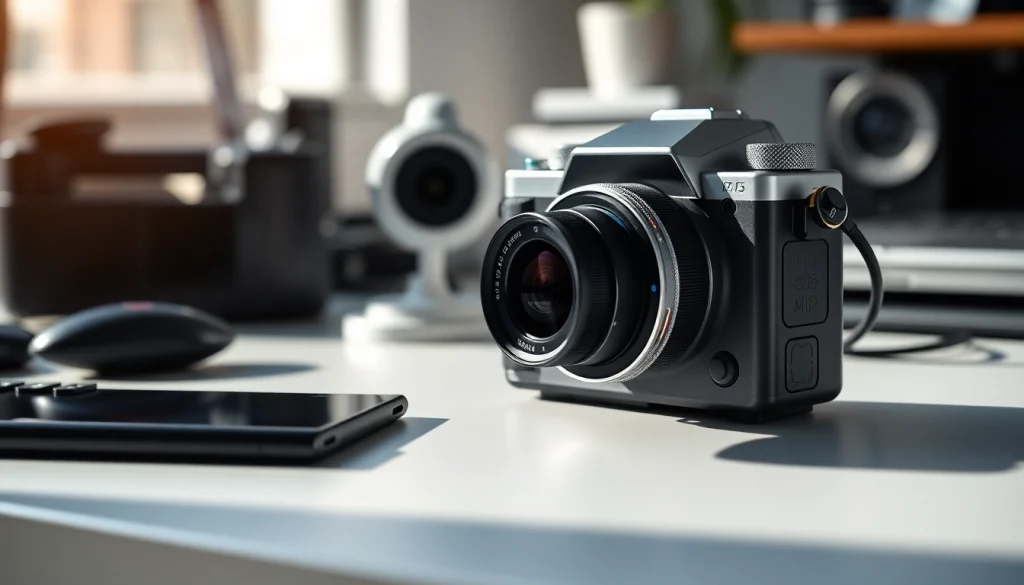 Showcase of a mini caméra emphasizing its sleek design and modern features.