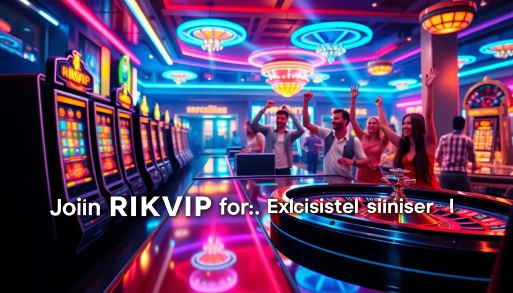 Explore the excitement with RIKVIP online gambling – featuring vibrant slot machines and a thrilling roulette wheel!