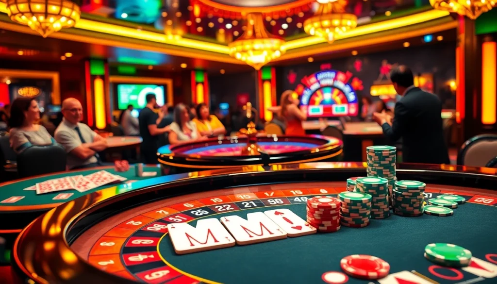 MMOO offers an exhilarating roulette experience in a vibrant casino scene filled with players and chips.